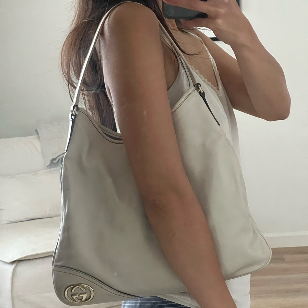Gucci Vintage New Britt Hobo Bag Ivory/Cream Leather Shoulder Purse - Picture 10 of 10